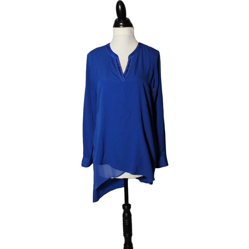 White House Black Market Size 6 Bright Blue Asymmetrical Layer Blouse WHBM Chic
